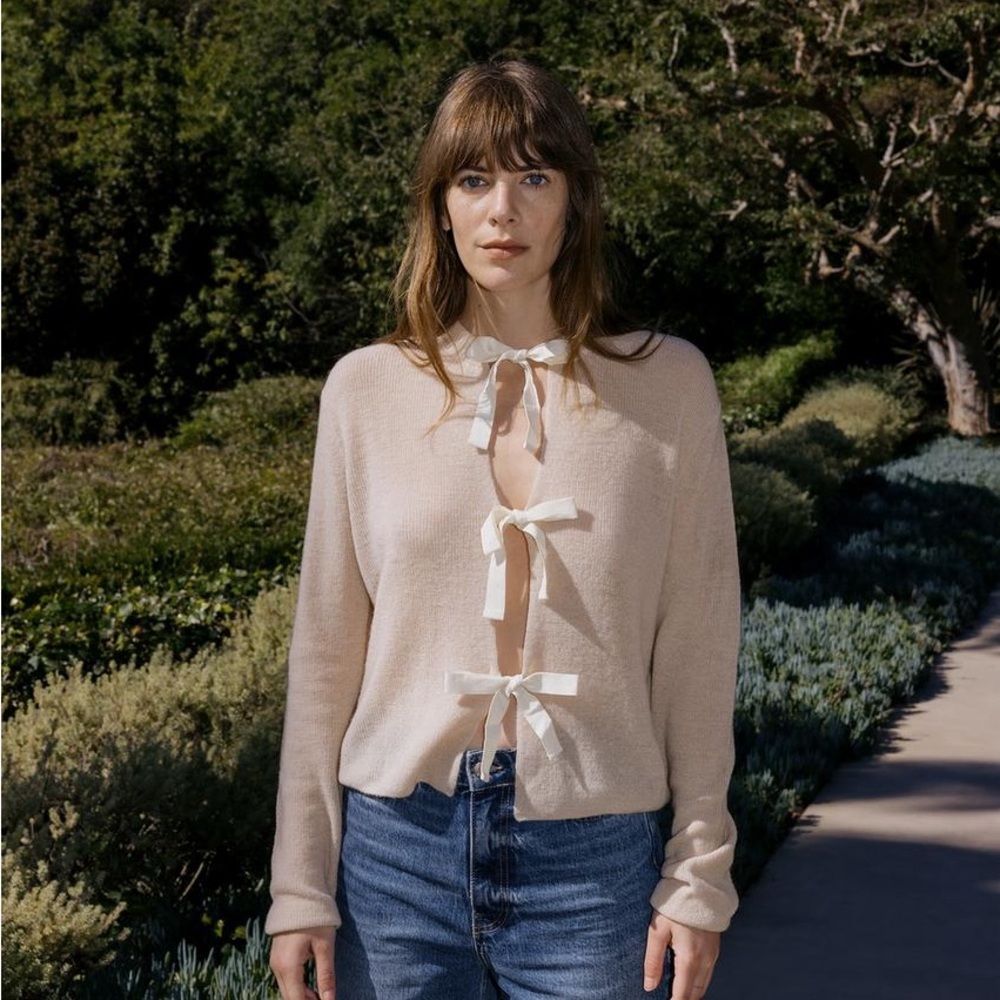 Wool Alpaca Blend Beige Bow Sweater
